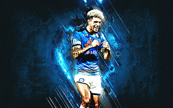 Kevin Malcuit, Napoli, French footballer, Serie A, blue stone background, soccer, grunge art HD wallpaper