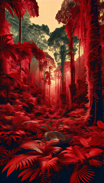 Mystic Crimson Rainforest, forest, tropical landscape, mystical HD phone wallpaper