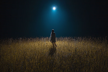 Night, Moon, Miscellanea, Miscellaneous, Field, Girl, Moonlight HD wallpaper