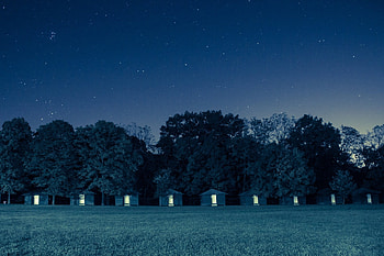 Nature, Houses, Trees, Grass, Night, Forest, Small Houses HD wallpaper