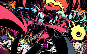 Victory For The Demon Sisters, demon sisters, long hair, character, ponytail, multi colored hair, group, glasses, stocking, blonde hair, female, anarchy sisters, sisters, horns, kneesocks, blue hair, red skin, demon, siblings, green hair, scanty, panty HD wallpaper