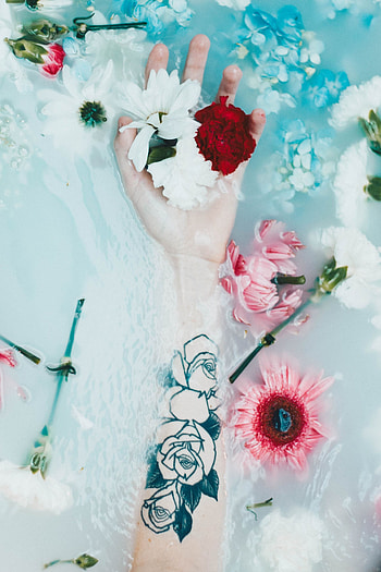 Flowers, Water, Hand, Miscellanea, Miscellaneous, Tattoo HD phone wallpaper