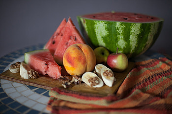 Food, Apples, Watermelon, Banana, Peach, Walnuts HD wallpaper