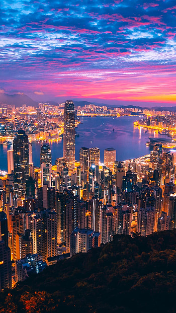 Hong Kong Skyline, Buildings at night, Xperia , Stunning city lights HD phone wallpaper