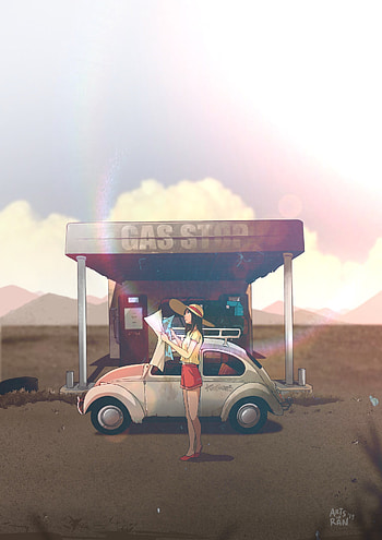 Art, Car, Machine, Journey, Girl, Map HD phone wallpaper
