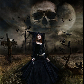 Goth, skull, girl, moon, fantasy HD wallpaper