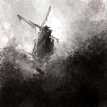 Windmill, cg, art, black and white HD wallpaper