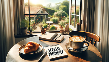 Hello Monday, monday, coffee, croissant, morning HD wallpaper