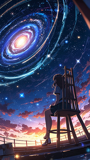 Anime girl with blue galaxy, Anime, star HD phone wallpaper