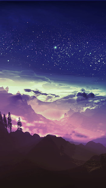 sky, star, cloud, mountain, Anime, landscape, anime landscape, Sky Anime HD phone wallpaper