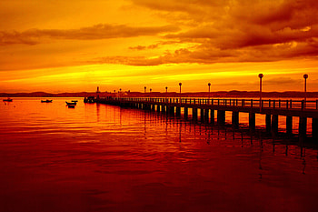 red waters, bridge, water, graphy, red HD wallpaper