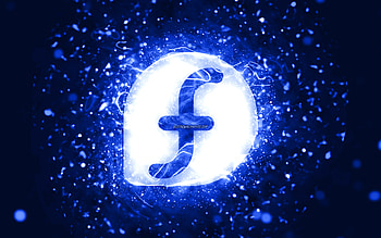 Fedora dark blue logo, , dark blue neon lights, creative, dark blue abstract background, Fedora logo, Linux, Fedora HD wallpaper