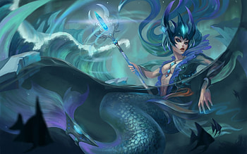 Nami, blue, mermaid, art, girl, tail, woman, fantasy, league of legends, game HD wallpaper