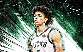 DJ Wilson, grunge art, Milwaukee Bucks, NBA, DeVante Jaylen Wilson, basketball, DJ Wilson Milwaukee Bucks, green abstract rays, DJ Wilson HD wallpaper