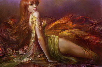Redhead, art, fantasy, flower, gorgeous, luminos, girl, frumysete, superb HD wallpaper
