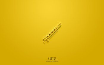 Cutter 3d icon, yellow background, 3d symbols, Cutter, tools icons, 3d icons, Cutter sign, tools 3d icons HD wallpaper