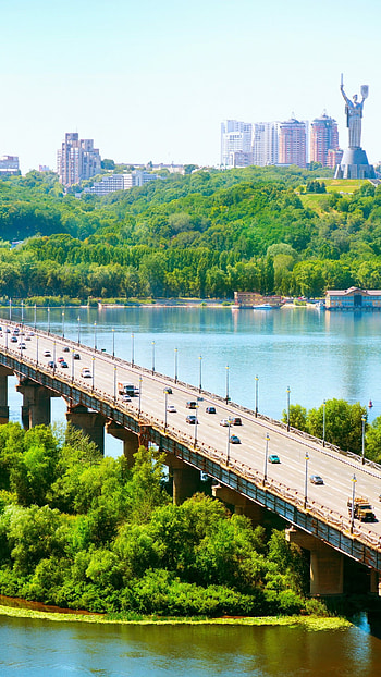 Ukraine bridge cityscape, River buildings, Urban beauty, Architectural marvels HD phone wallpaper