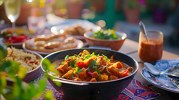 Curry on the table, Curry, meal, table, eating, food HD wallpaper
