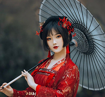 Beauty, frumusete, asian, fantasy, red, parasol, girl, girgeous, hand, superb HD wallpaper