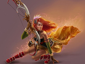 Archer, fantasy, art, petals, girl HD wallpaper