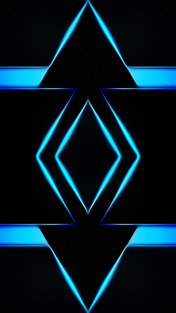neon amoled digital 3d, diamond, samsung, blue, material, modern, shapes, design, black, abstract, triangle HD phone wallpaper