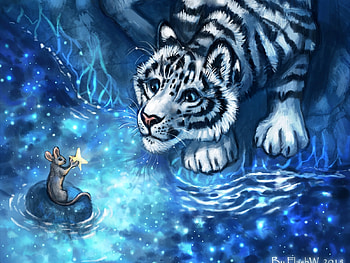 Little star, animal, blue, white, tiger, art, flashw, star, mouse, fantasy HD wallpaper