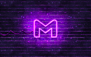 Gmail violet logo, , violet brickwall, Gmail logo, postal services, Gmail neon logo, Gmail HD wallpaper