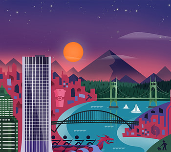 Minimalism City, minimalism, city, artist, digital-art, mountains, buildings, sunset, material, design HD wallpaper