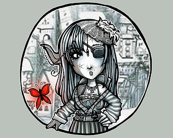 Splash of Red, artwork, abstract, anime, butterfly, fantasy, eye-patch, female HD wallpaper