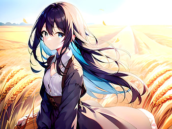Girl in a wheat field, landscape, AI Art, Anime, girl, anime landscape, anime girl HD wallpaper
