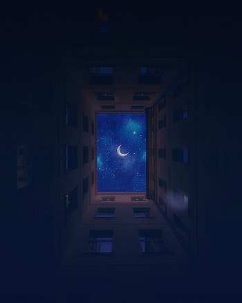 Buildings, moon, night HD phone wallpaper