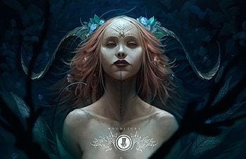 Moonlight, blue, black, art, girl, dark, xavier collette, demon, fantasy, luminos HD wallpaper