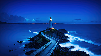 Lighthouse On Rocky Shores, lighthouse, sea, ocean, night, waves, artist, artwork, art, digital-art, pixiv HD wallpaper