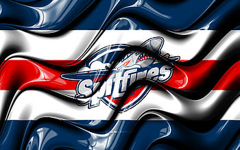 Windsor Spitfires flag, , blue and white 3D waves, OHL, canadian hockey team, Windsor Spitfires logo, hockey, Windsor Spitfires, Canada HD wallpaper