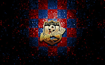 Atletico Venezuela FC, glitter logo, La Liga FutVe, red blue checkered background, soccer, Venezuelan football club, Atletico Venezuela logo, mosaic art, football, Venezuelan Primera Division, Atletico Venezuela CF HD wallpaper