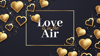 Glitter Golden Hearts Black Background Love Is In The Air Valentine's Day HD wallpaper