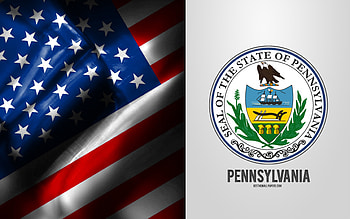 Seal of Pennsylvania, USA Flag, Pennsylvania emblem, Pennsylvania coat of arms, Pennsylvania badge, American flag, Pennsylvania, USA HD wallpaper