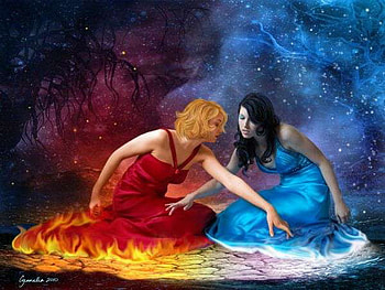 opposite, elemental, fire, ice HD wallpaper