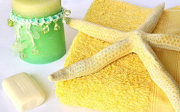 Spa, starfish, towel, soap, candle, yellow HD wallpaper
