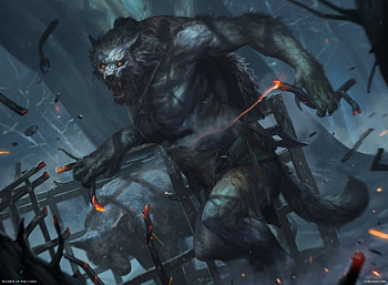 Frenzied trambreaker, werewolf, halloween, randy vargas, fantasy, art, vargasni, wolf, dark HD wallpaper