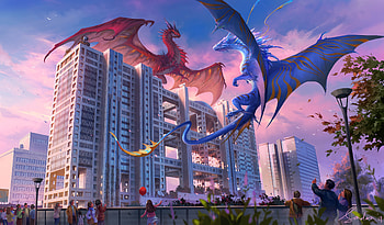 Blue Vs Red Dragon , dragon, artist, artwork, digital-art, deviantart HD wallpaper