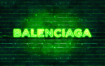 Balenciaga green logo, , green brickwall, Balenciaga logo, brands, Balenciaga neon logo, Balenciaga HD wallpaper