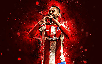 Matheus Cunha, , 2022, Atletico Madrid FC, red neon lights, goal, LaLiga, football, brazilian footballers, soccer, Matheus Cunha Atletico Madrid, La Liga, Matheus Cunha HD wallpaper