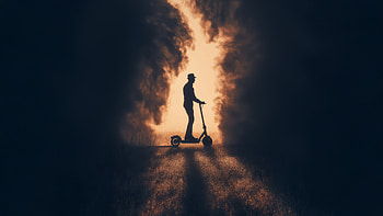 Gentleman Hat Guy Riding His Scooter In Golden Gateway, artist, artwork, art, digital-art, ai, deviantart HD wallpaper