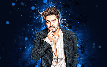 Luan Santana, , blue neon lights, brazilian singer, music stars, Luan Rafael Domingos Santana, brazilian celebrity, Luan Santana HD wallpaper