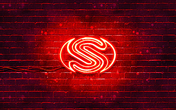 Sapphire red logo, , red brickwall, Sapphire logo, brands, Sapphire neon logo, Sapphire HD wallpaper