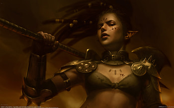 Battle elf, games, oboro, ninja, brown, petals, nelson, sexy, wynona, muramasa, apocalypse, sword, girl, elf, woman, purple, samurai, weapon, fighter, spear, long HD wallpaper