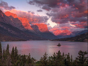 Landscape, Sunset, Sky, Mountains, Lakes HD wallpaper