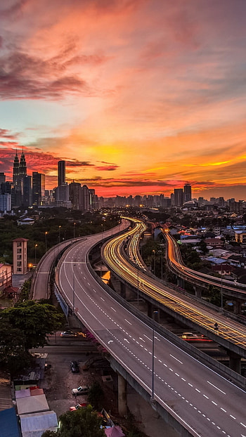 Malaysia, Kuala Lumpur timelapse, Sunset, Sky HD phone wallpaper