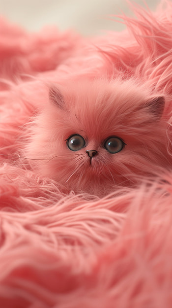 Cute Fluffy Cat, cute, cat, cute cat, fluffy, pink HD phone wallpaper